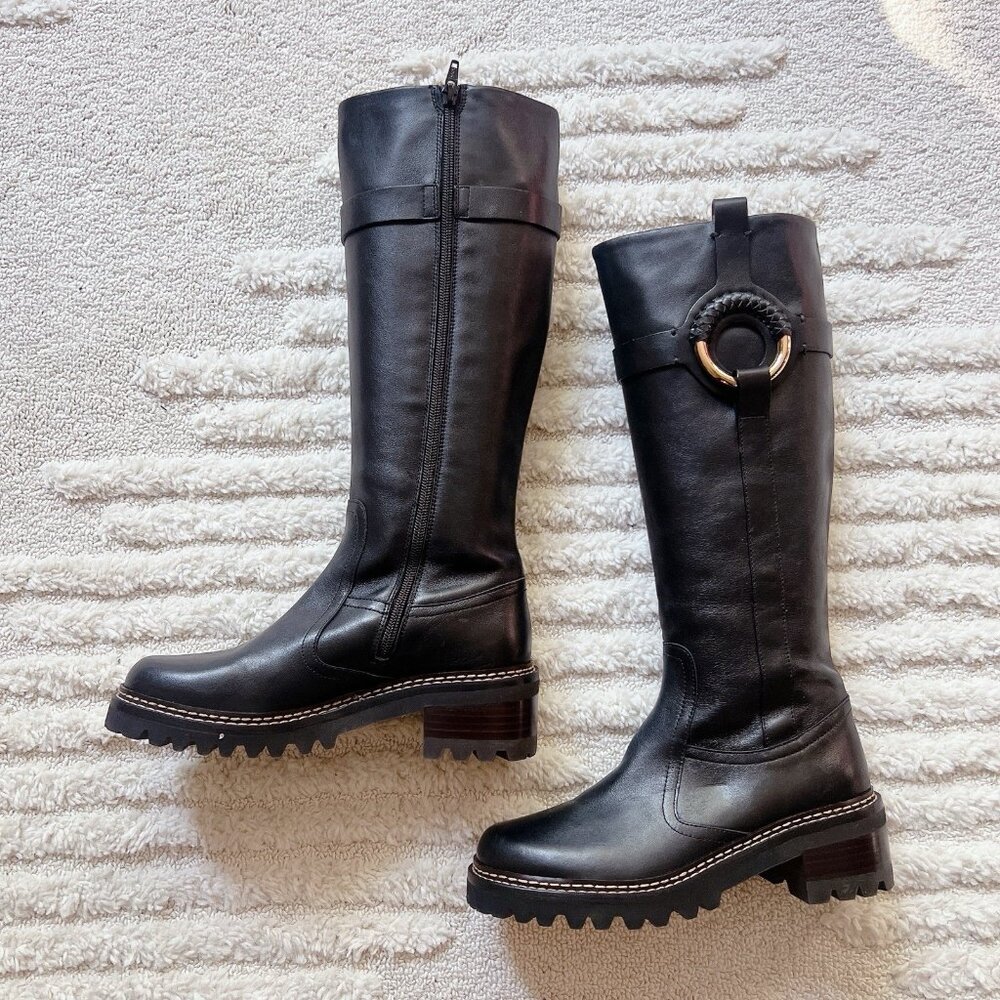 See By Chloe Hana Harness Lug Sole Platform Side Zip Knee High Boots Black EU 37 - Picture 4 of 11